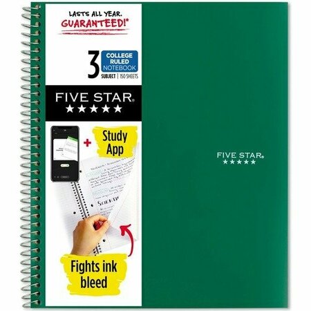 MEAD Notebook, 3-Subject, Spiral, 8-1/2inx11-1/2in, Green MEA72067